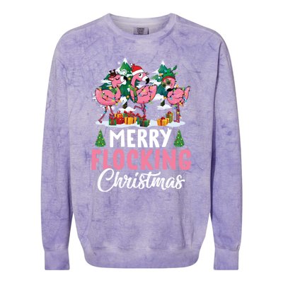 Merry Flocking Christmas Flamingo Pink In Santa Hat Gift Fun Gift Colorblast Crewneck Sweatshirt