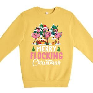 Merry Flocking Christmas Flamingo Pink In Santa Hat Gift Fun Gift Premium Crewneck Sweatshirt