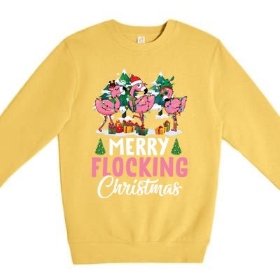 Merry Flocking Christmas Flamingo Pink In Santa Hat Gift Fun Gift Premium Crewneck Sweatshirt