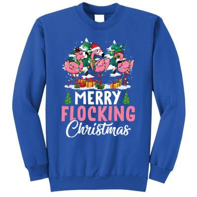 Merry Flocking Christmas Flamingo Pink In Santa Hat Gift Fun Gift Sweatshirt