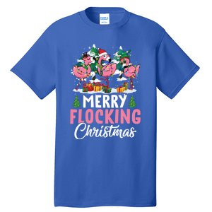 Merry Flocking Christmas Flamingo Pink In Santa Hat Gift Fun Gift Tall T-Shirt