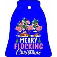 Merry Flocking Christmas Flamingo Pink In Santa Hat Gift Fun Gift Ceramic Bell Ornament