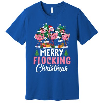 Merry Flocking Christmas Flamingo Pink In Santa Hat Gift Fun Gift Premium T-Shirt