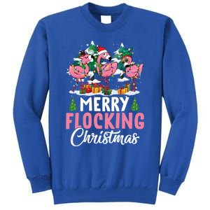 Merry Flocking Christmas Flamingo Pink In Santa Hat Gift Fun Gift Tall Sweatshirt