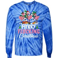 Merry Flocking Christmas Flamingo Pink In Santa Hat Gift Fun Gift Tie-Dye Long Sleeve Shirt