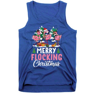 Merry Flocking Christmas Flamingo Pink In Santa Hat Gift Fun Gift Tank Top