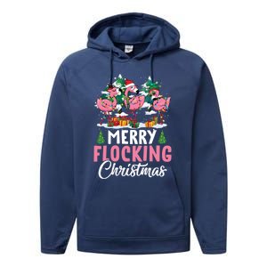 Merry Flocking Christmas Flamingo Pink In Santa Hat Gift Fun Gift Performance Fleece Hoodie