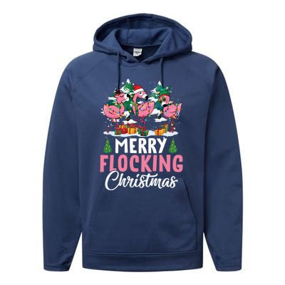 Merry Flocking Christmas Flamingo Pink In Santa Hat Gift Fun Gift Performance Fleece Hoodie