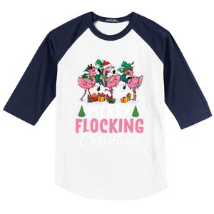 Merry Flocking Christmas Flamingo Pink In Santa Hat Gift Fun Gift Baseball Sleeve Shirt