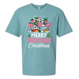 Merry Flocking Christmas Flamingo Pink In Santa Hat Gift Fun Gift Sueded Cloud Jersey T-Shirt