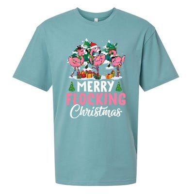 Merry Flocking Christmas Flamingo Pink In Santa Hat Gift Fun Gift Sueded Cloud Jersey T-Shirt