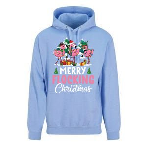 Merry Flocking Christmas Flamingo Pink In Santa Hat Gift Fun Gift Unisex Surf Hoodie