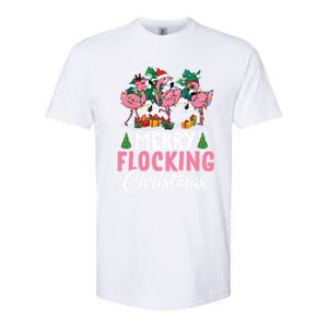 Merry Flocking Christmas Flamingo Pink In Santa Hat Gift Fun Gift Softstyle CVC T-Shirt