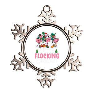 Merry Flocking Christmas Flamingo Pink In Santa Hat Gift Fun Gift Metallic Star Ornament