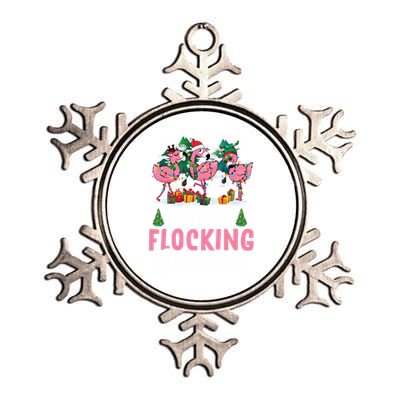 Merry Flocking Christmas Flamingo Pink In Santa Hat Gift Fun Gift Metallic Star Ornament