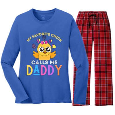 My Favorite Chick Calls Me Daddy Funny Easter Chicks Meaningful Gift Women's Long Sleeve Flannel Pajama Set 