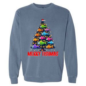 Merry Fishmas Christmas Tree Fishing Fisher Meaningful Gift Garment-Dyed Sweatshirt