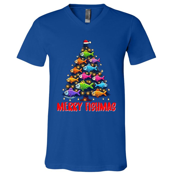 Merry Fishmas Christmas Tree Fishing Fisher Meaningful Gift V-Neck T-Shirt