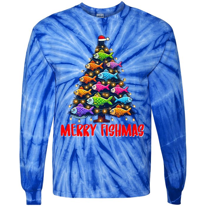 Merry Fishmas Christmas Tree Fishing Fisher Meaningful Gift Tie-Dye Long Sleeve Shirt