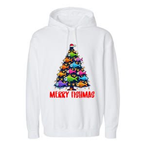 Merry Fishmas Christmas Tree Fishing Fisher Meaningful Gift Garment-Dyed Fleece Hoodie