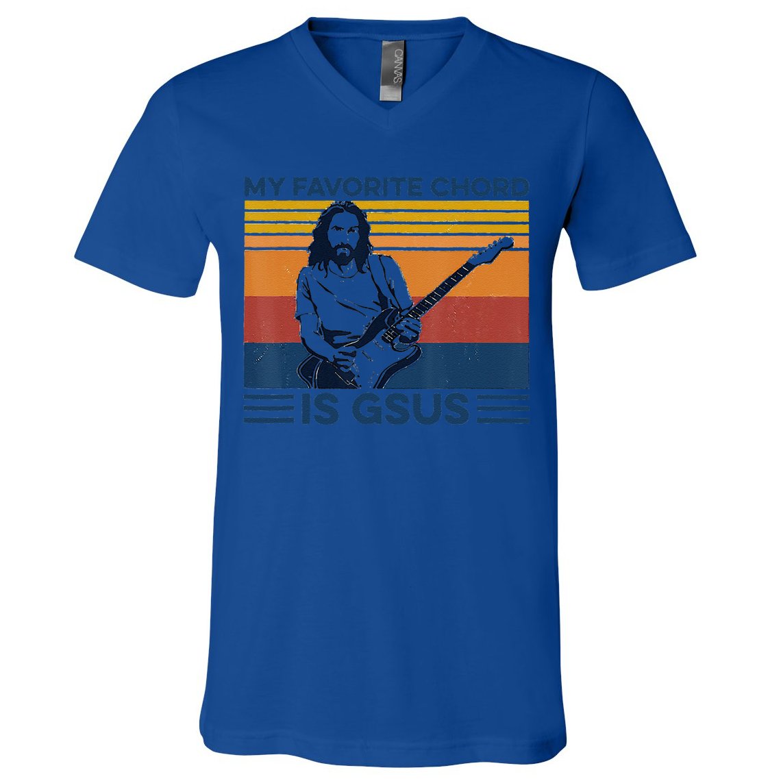 My Favorite Chord Is Gsus Jesus Playing Guitar Vintage Gift V-Neck T-Shirt