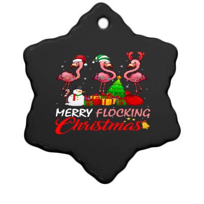 Merry Flocking Christmas Flamingo Pink In Santa Hat Gift Ceramic Star Ornament