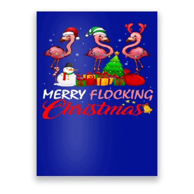 Merry Flocking Christmas Flamingo Pink In Santa Hat Gift Poster