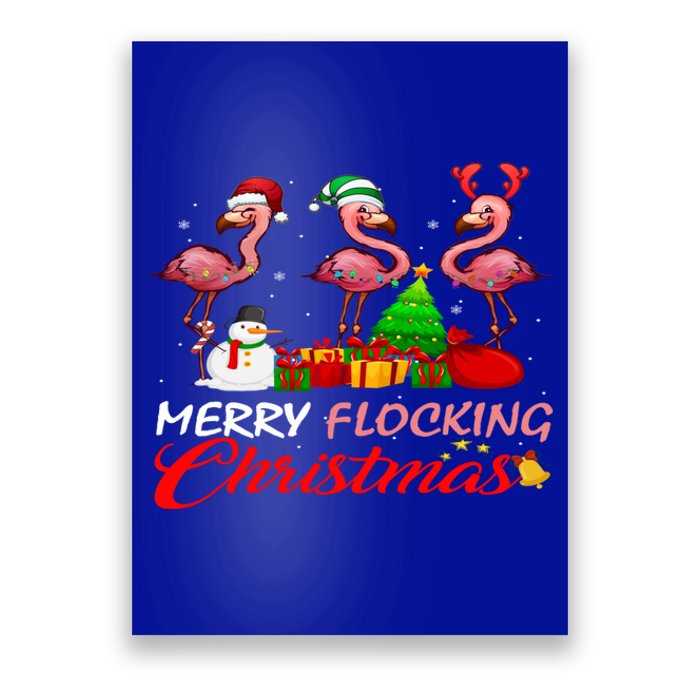 Merry Flocking Christmas Flamingo Pink In Santa Hat Gift Poster