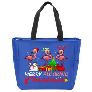 Merry Flocking Christmas Flamingo Pink In Santa Hat Gift Zip Tote Bag