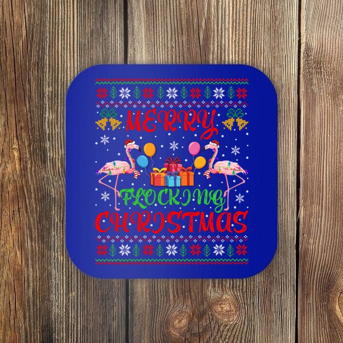 Merry Flocking Christmas Ugly Lights Pink Flamingo Christmas Meaningful Gift Coaster