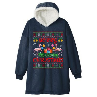 Merry Flocking Christmas Ugly Lights Pink Flamingo Christmas Meaningful Gift Hooded Wearable Blanket