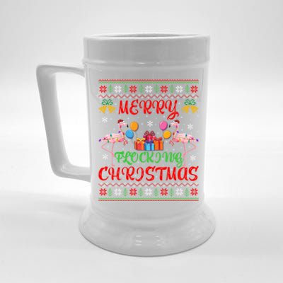 Merry Flocking Christmas Ugly Lights Pink Flamingo Christmas Meaningful Gift Beer Stein