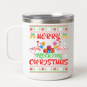 Merry Flocking Christmas Ugly Lights Pink Flamingo Christmas Meaningful Gift 12 oz Stainless Steel Tumbler Cup