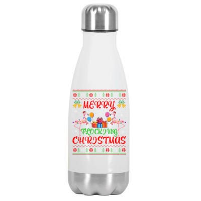 Merry Flocking Christmas Ugly Lights Pink Flamingo Christmas Meaningful Gift Stainless Steel Insulated Water Bottle