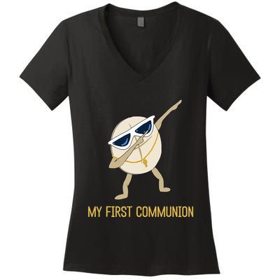 My First Communion Dabbing Wafer 1st Communion Women's V-Neck T-Shirt