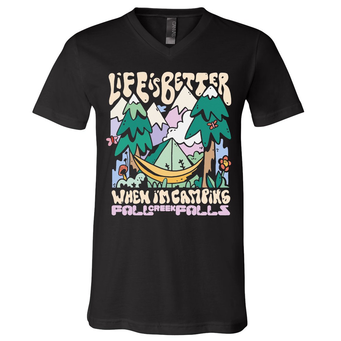 Mountains Fall Creek Falls Tennessee Camping V-Neck T-Shirt