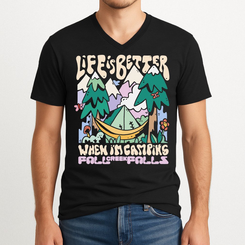 Mountains Fall Creek Falls Tennessee Camping V-Neck T-Shirt