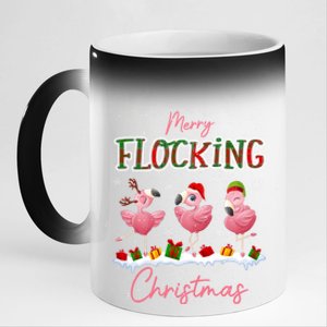 Merry Flocking Christmas Flamingo Reindeer Santa Elf Xmas Gift 11oz Black Color Changing Mug