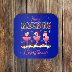 Merry Flocking Christmas Flamingo Reindeer Santa Elf Xmas Gift Coaster