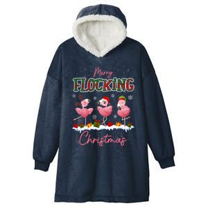 Merry Flocking Christmas Flamingo Reindeer Santa Elf Xmas Gift Hooded Wearable Blanket