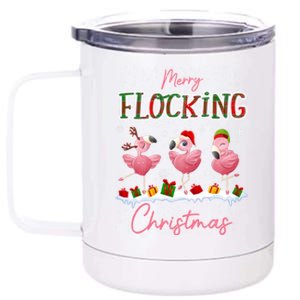 Merry Flocking Christmas Flamingo Reindeer Santa Elf Xmas Gift 12 oz Stainless Steel Tumbler Cup