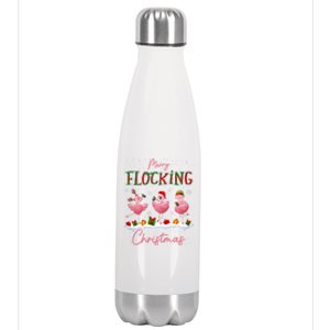 Merry Flocking Christmas Flamingo Reindeer Santa Elf Xmas Gift Stainless Steel Insulated Water Bottle