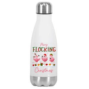 Merry Flocking Christmas Flamingo Reindeer Santa Elf Xmas Gift Stainless Steel Insulated Water Bottle