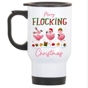 Merry Flocking Christmas Flamingo Reindeer Santa Elf Xmas Gift Stainless Steel Travel Mug