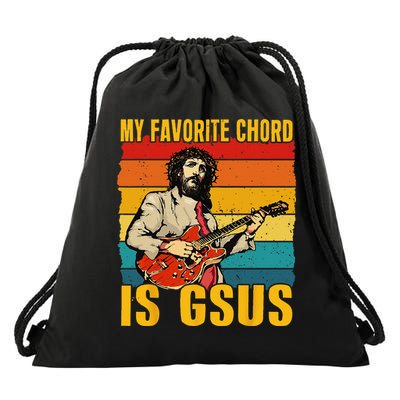 My Favorite Chord Is Gsus Jesus Playing Guitar Vintage Drawstring Bag
