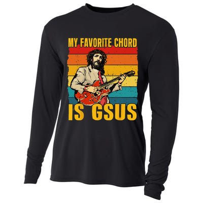 My Favorite Chord Is Gsus Jesus Playing Guitar Vintage Cooling Performance Long Sleeve Crew