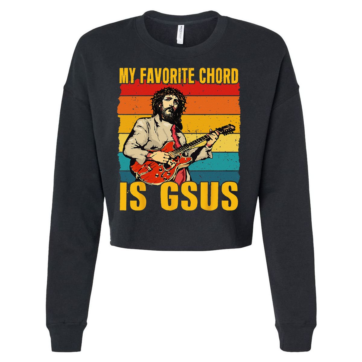 My Favorite Chord Is Gsus Jesus Playing Guitar Vintage Cropped Pullover Crew