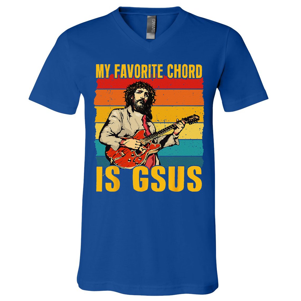 My Favorite Chord Is Gsus Jesus Playing Guitar Vintage V-Neck T-Shirt