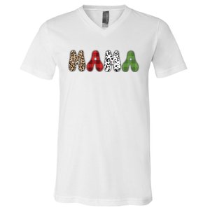 Mama Funny Christmas Holiday Family Matching V-Neck T-Shirt