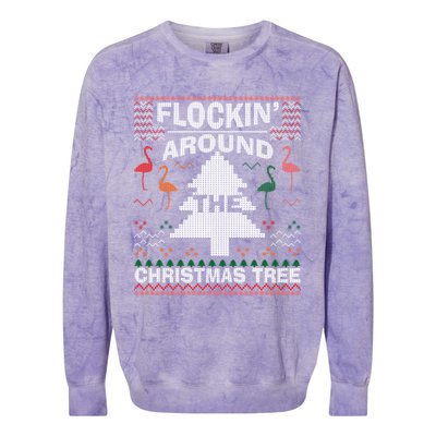 Merry Flocking Christmas Flamingo Santa Pink Ugly Sweater Cool Gift Colorblast Crewneck Sweatshirt